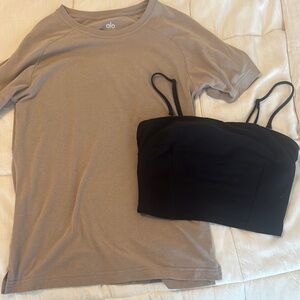 Alo Tan T-Shirt and Black Crop Top bundle
